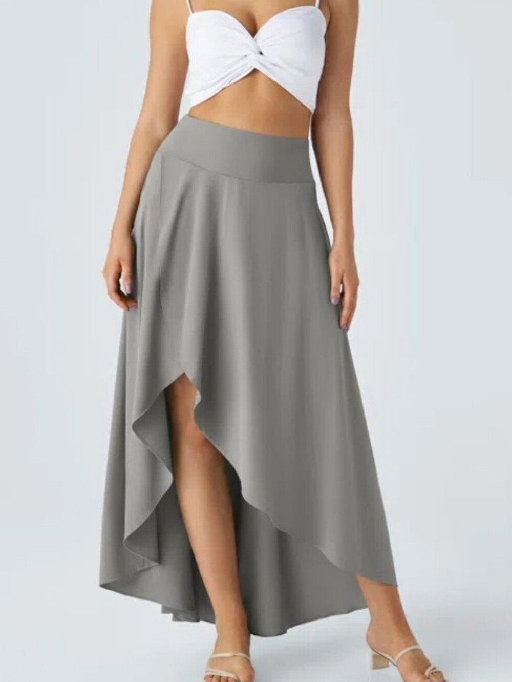 Halara Breezeful Gray Faux Wrap High Low Midi Skirt Shorts Sz M Flowy Stretchy